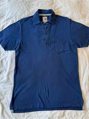 Men's Dark Blue Short-Sleeve Polo with Chest Pocket
